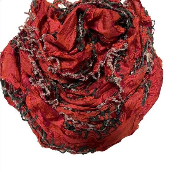 Salt Sequined Silk Artist Woven Red Scarf Vintage - Picture 4 of 7